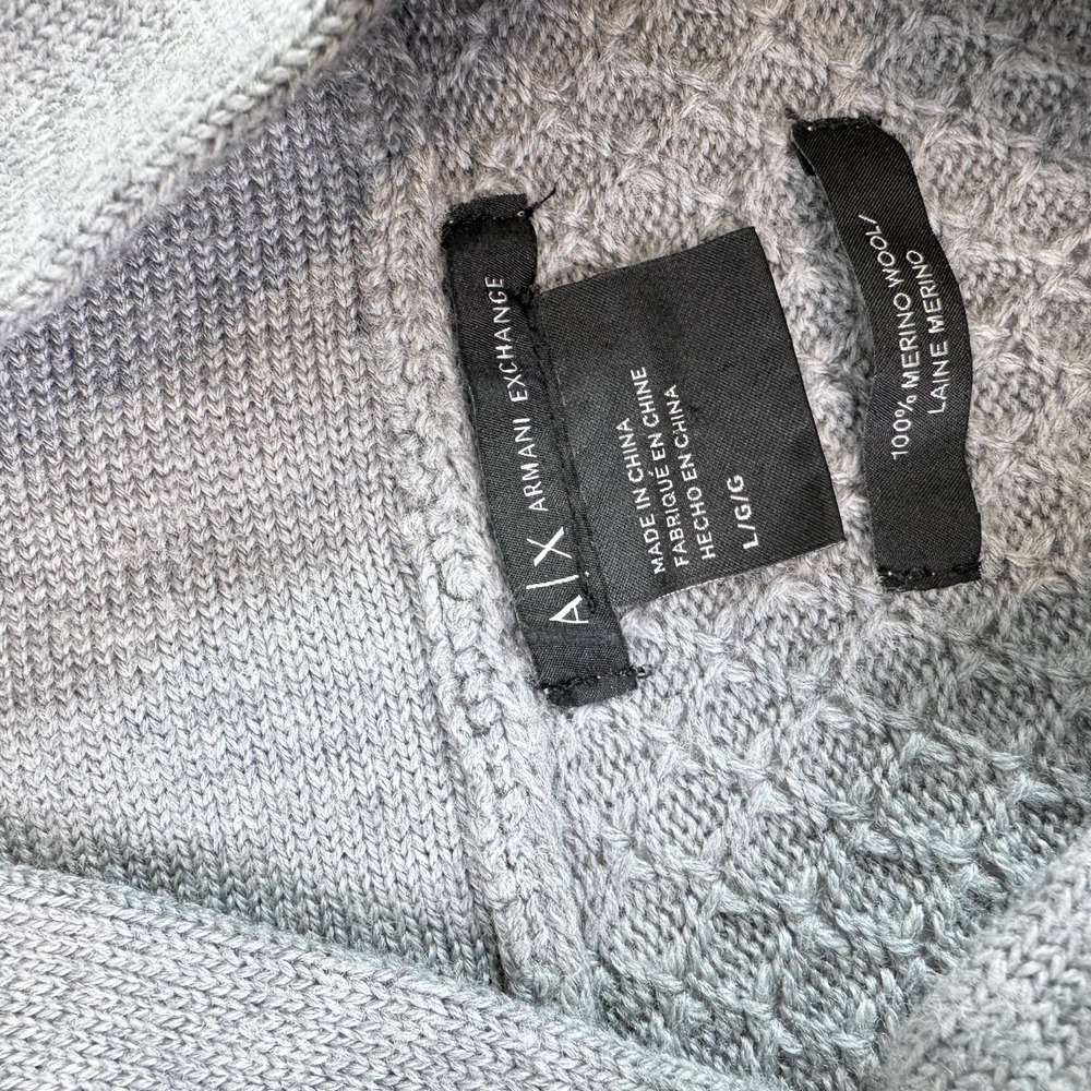 Armani Exchange Sweater Mens Large‎ Gray Merino Wool Shawl Collar Pullover Knit - Picture 5 of 9